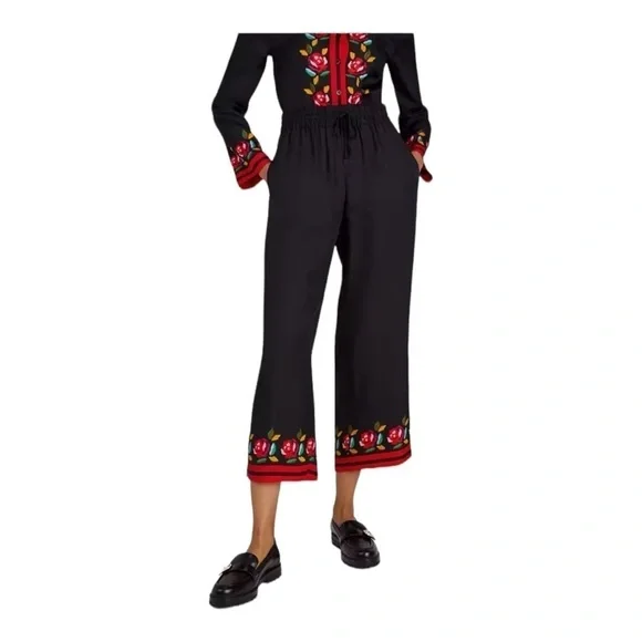 Kate Spade Rose Border Silk Blend Pants Size M NWT - Picture 1 of 5